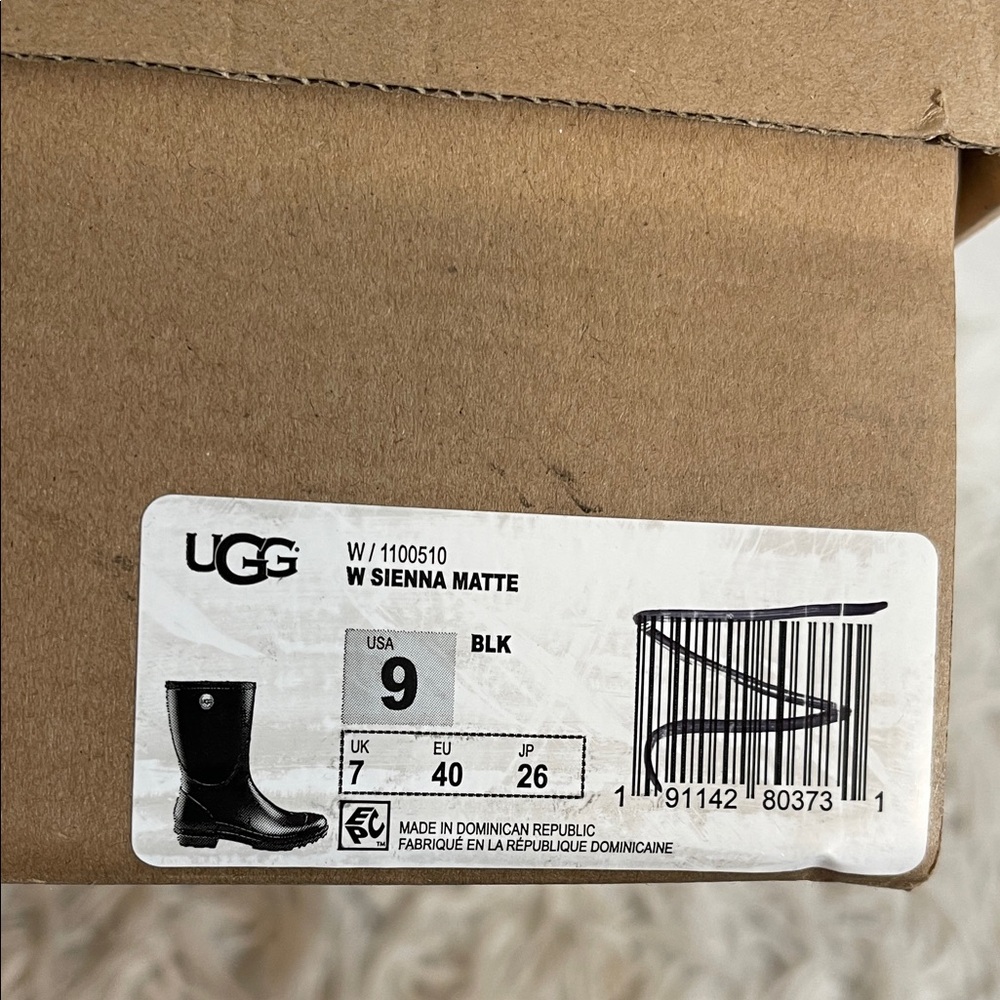 UGG Sienna Matte Rain Rubber Boots Slip On Black 1100510 Size 9 Real Fur NEW - Picture 13 of 15
